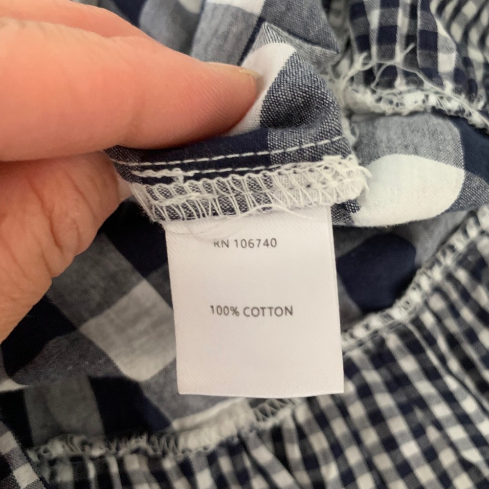 Country Store Navy Blue Gingham Tiered Babydoll Dress Cotton Mixed Check Midi - Picture 8 of 8